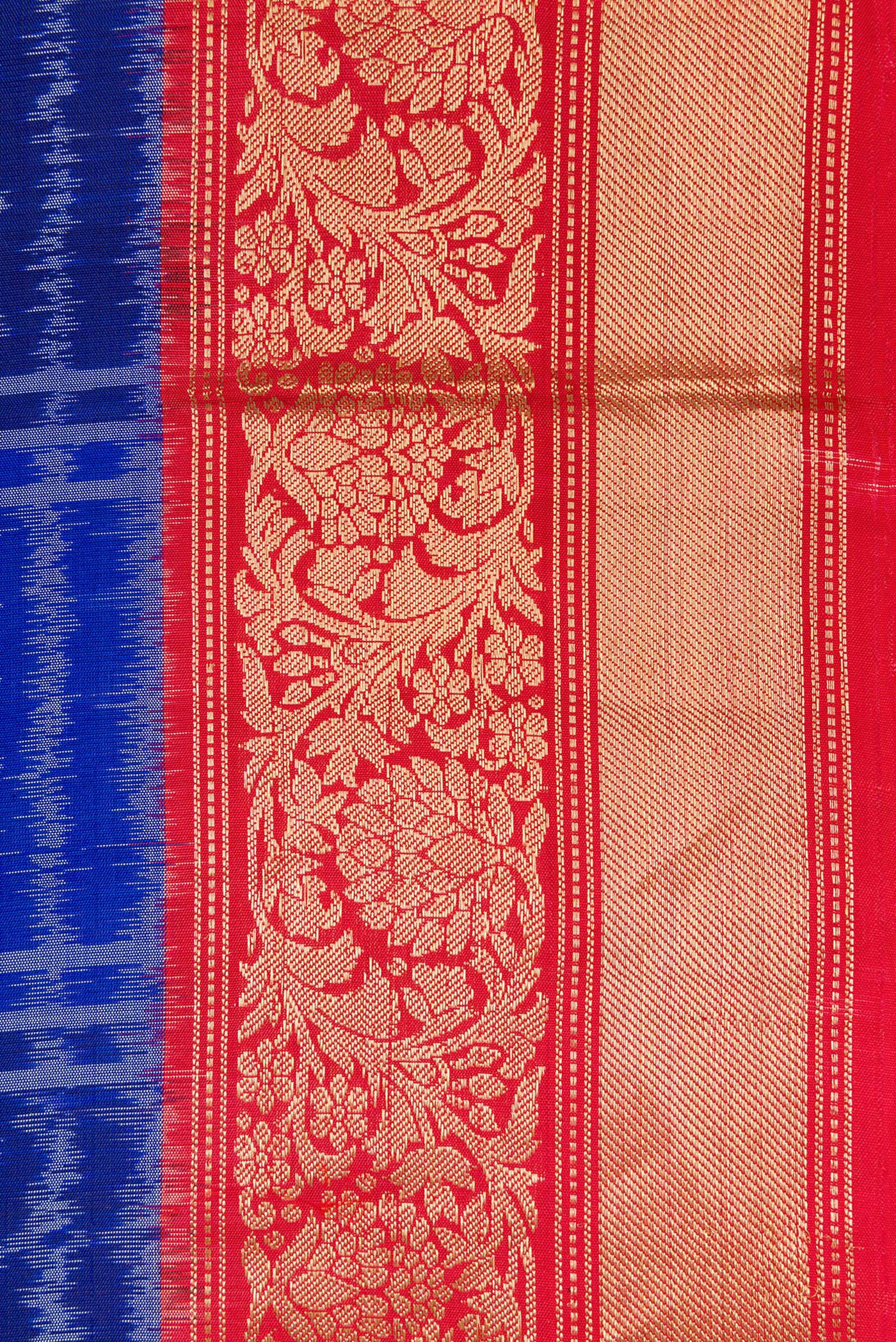 Border image of Royal Blue Dual Tone Soft Silk Saree with Ikat Print on the body and Zari Border. 