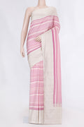 Pink Dual Tone Kanchipuram Silk Saree with Stripes on the body and Zari Border displayed on a mannequin