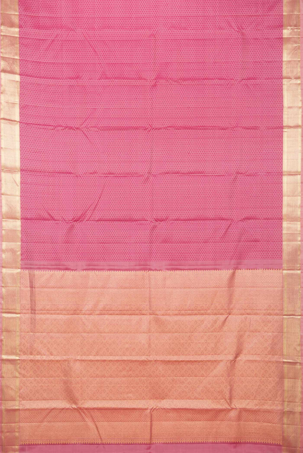 Flat view of Pink Dual Tone Kanchipuram Saree with Jacquard design on the body and Zari Border