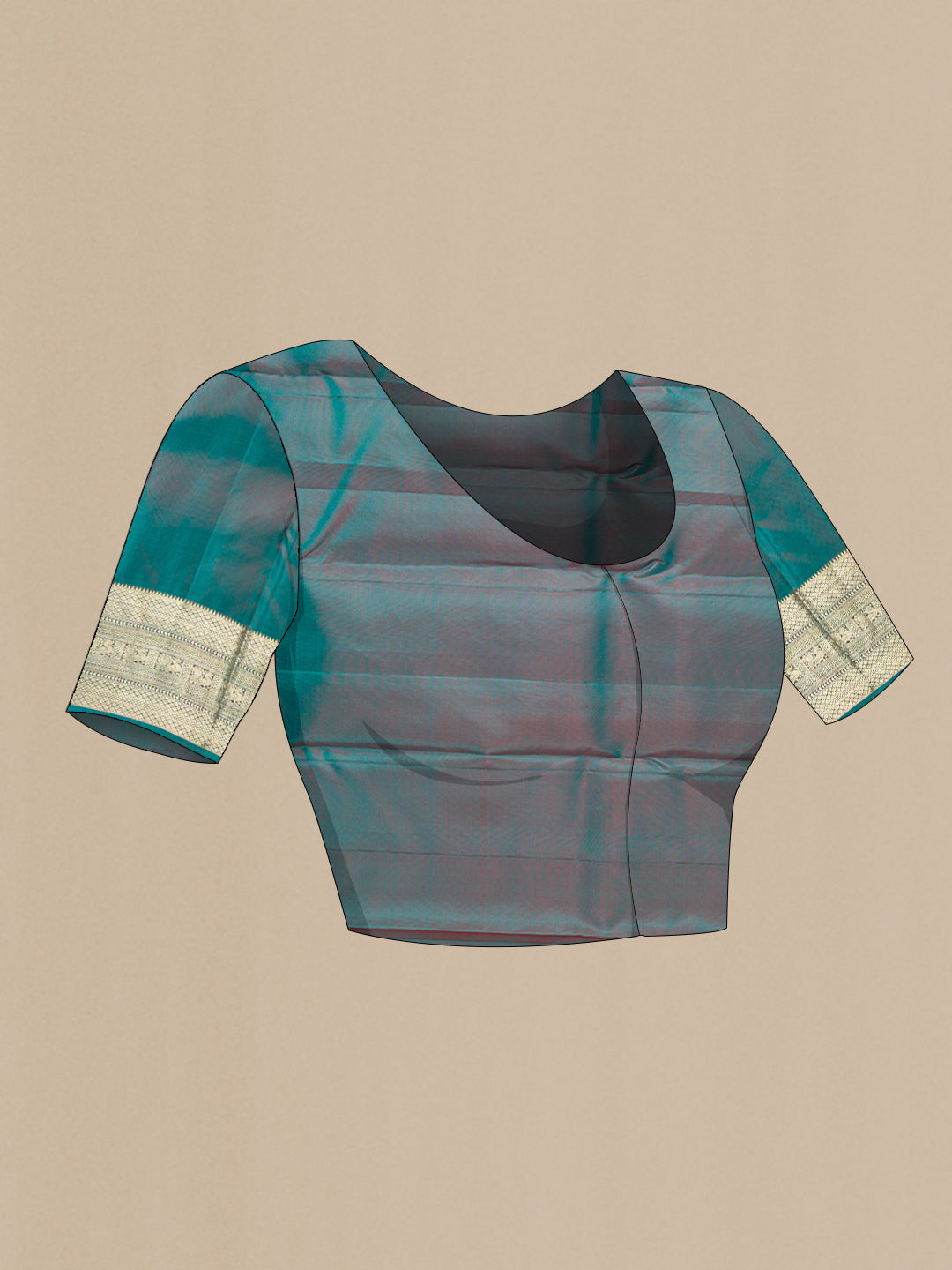 Close up image of the blouse of Maroon Dual Tone Kanjivaram Silk Saree with Zari Brocade on the body and Zari Border. 