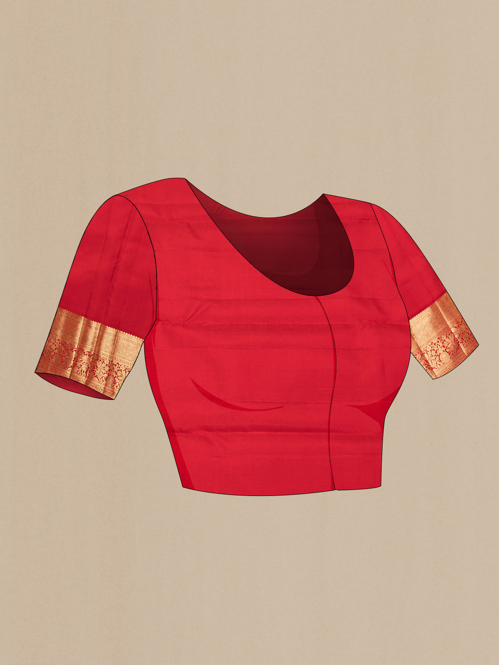 Close up image of the blouse of Burgundy Dual Tone Kanchipuram Saree with Zari Brocade on the body and Zari Border