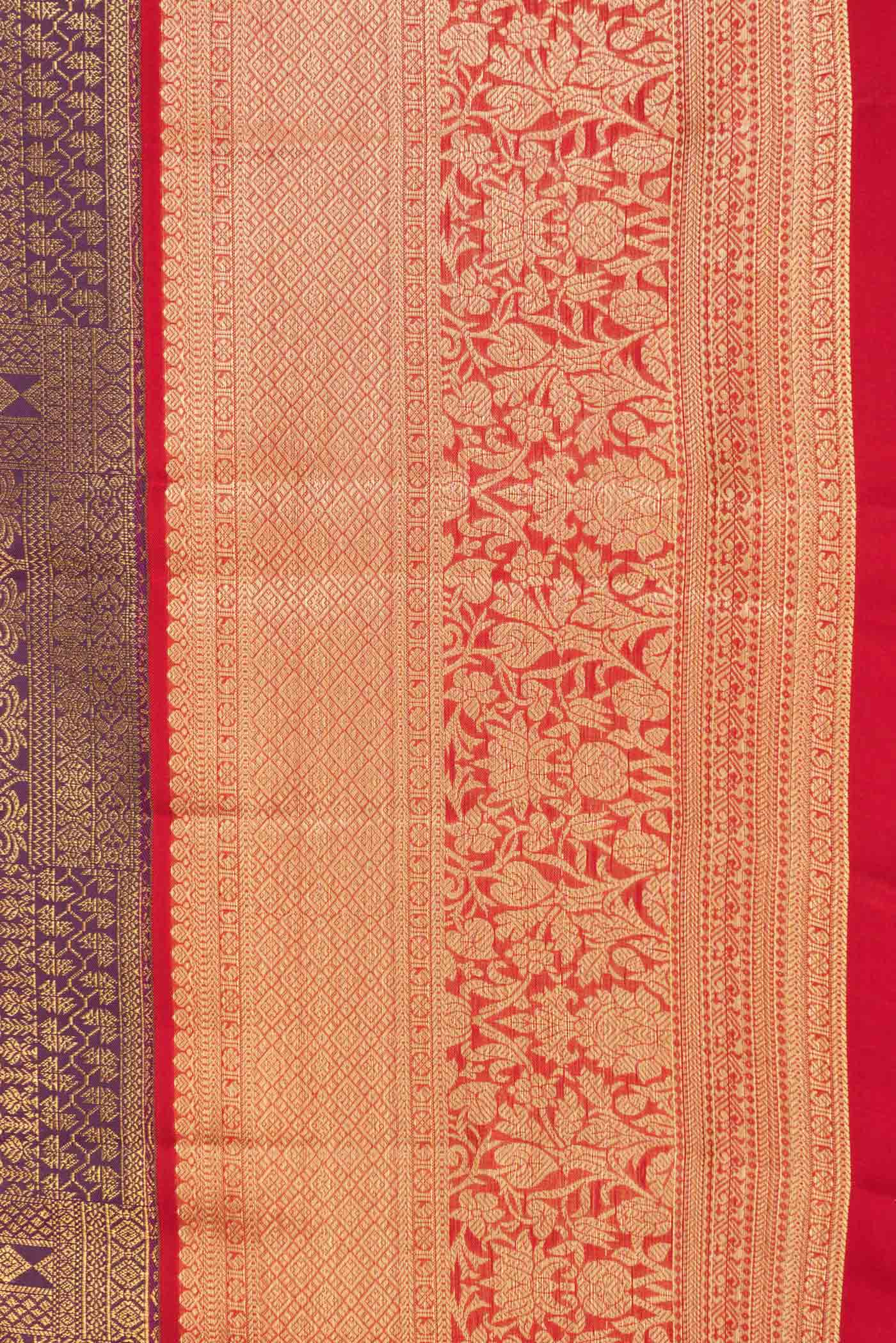 Border image of Burgundy Dual Tone Kanchipuram Saree with Zari Brocade on the body and Zari Border