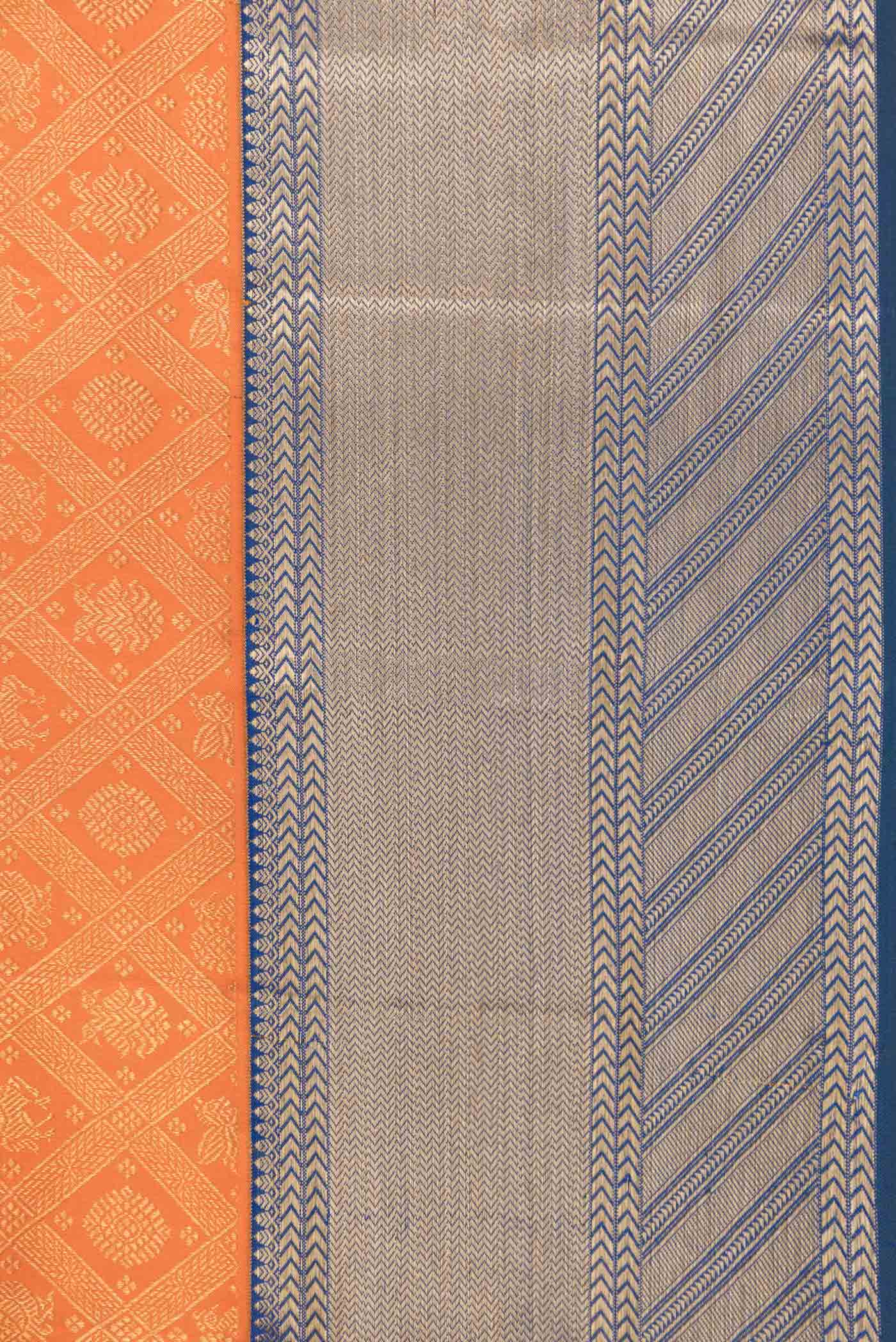 Border image of Orange Dual Tone Kanchipuram Silk Saree with Zari Brocade on the body and Zari Border