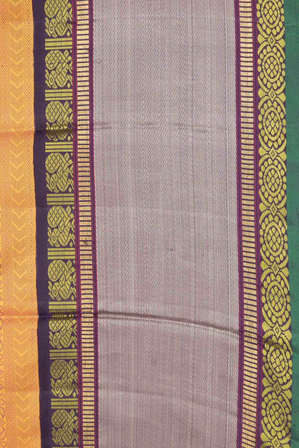 Border image of Pure Silk Pure Zari Mustard Dual Tone Kanchipuram Saree with Jacquard design on the body and Zari And Thread Border