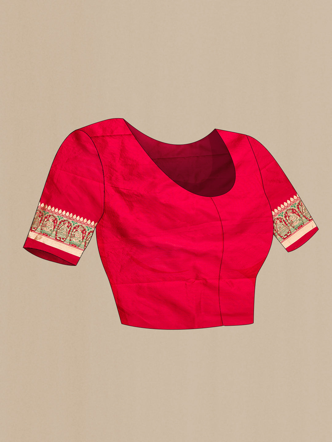 Close up image of the blouse of Pure Silk Pure Zari Red Dual Tone Double Ikat Saree with Ikat Print on the body and Fancy Border