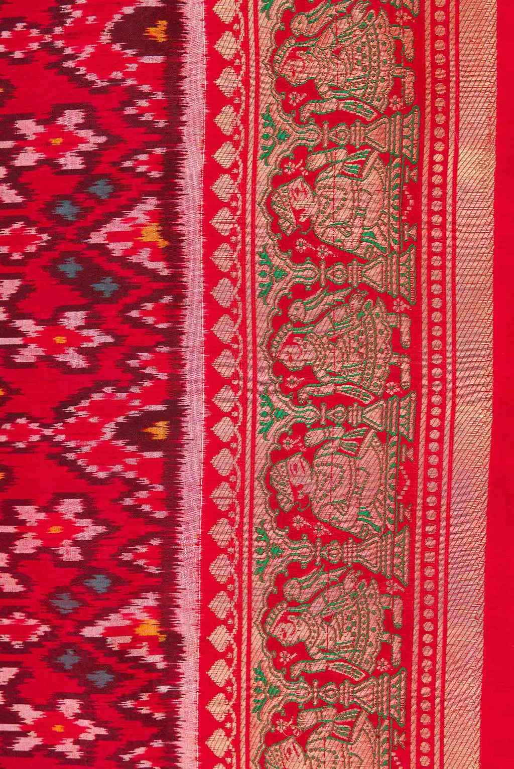 Border image of Pure Silk Pure Zari Red Dual Tone Double Ikat Saree with Ikat Print on the body and Fancy Border