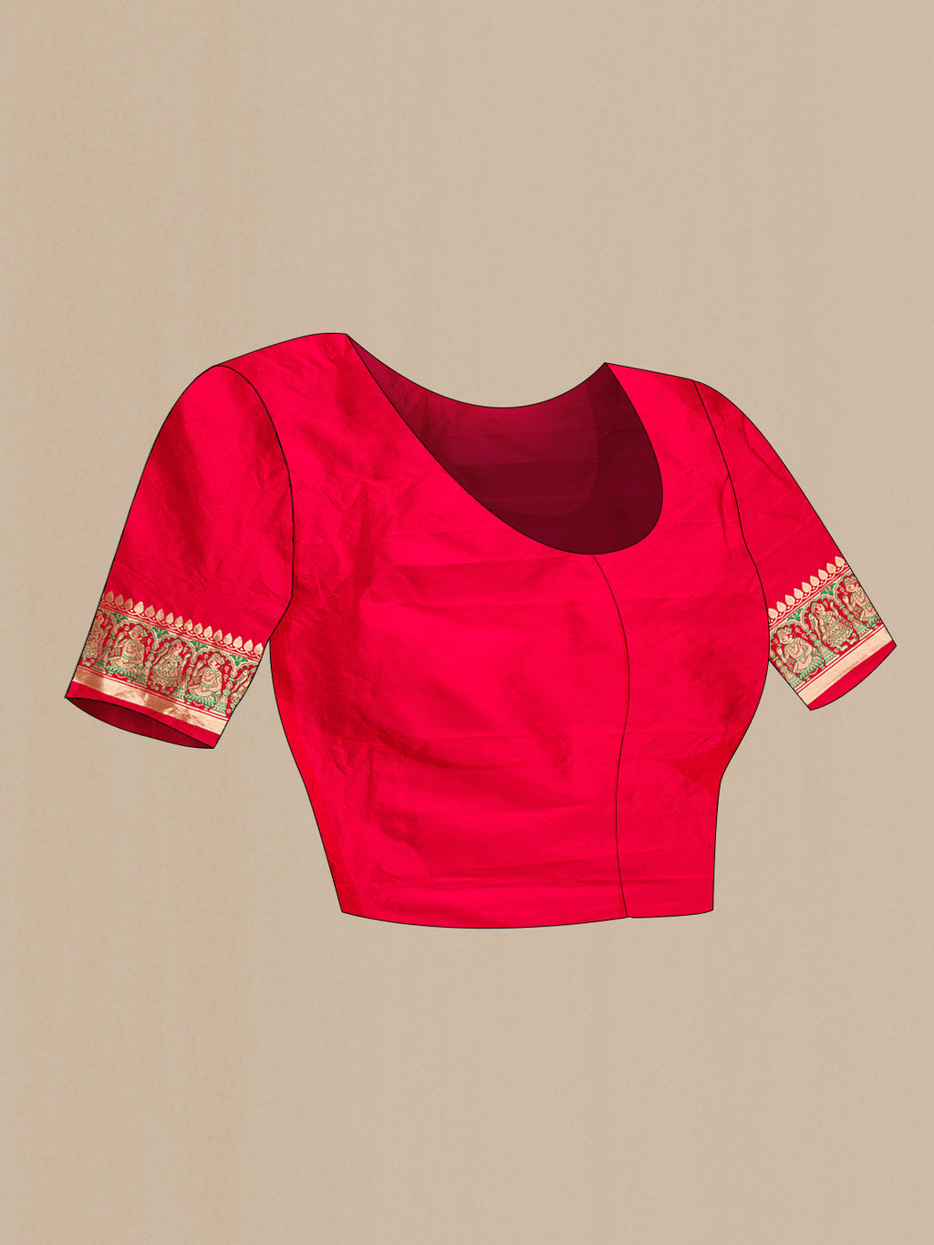 Close up image of the blouse of Pure Silk Pure Zari Red Dual Tone Double Ikat Saree with Ikat Print on the body and Fancy Border