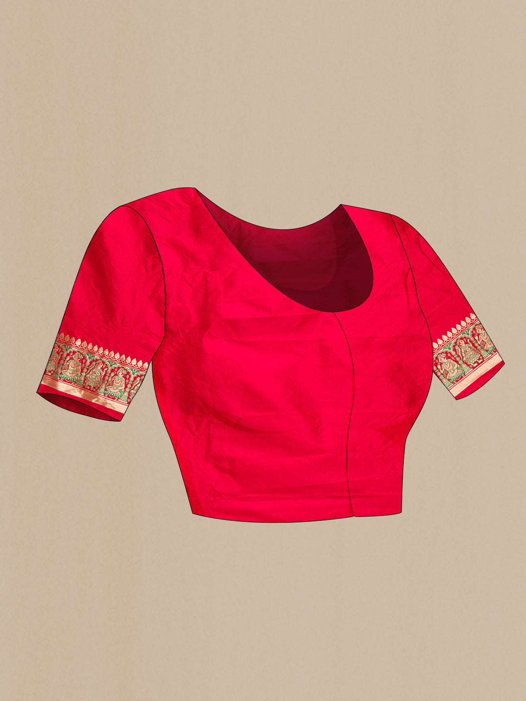 Close up image of the blouse of Pure Silk Pure Zari Red Dual Tone Double Ikat Saree with Ikat Print on the body and Fancy Border