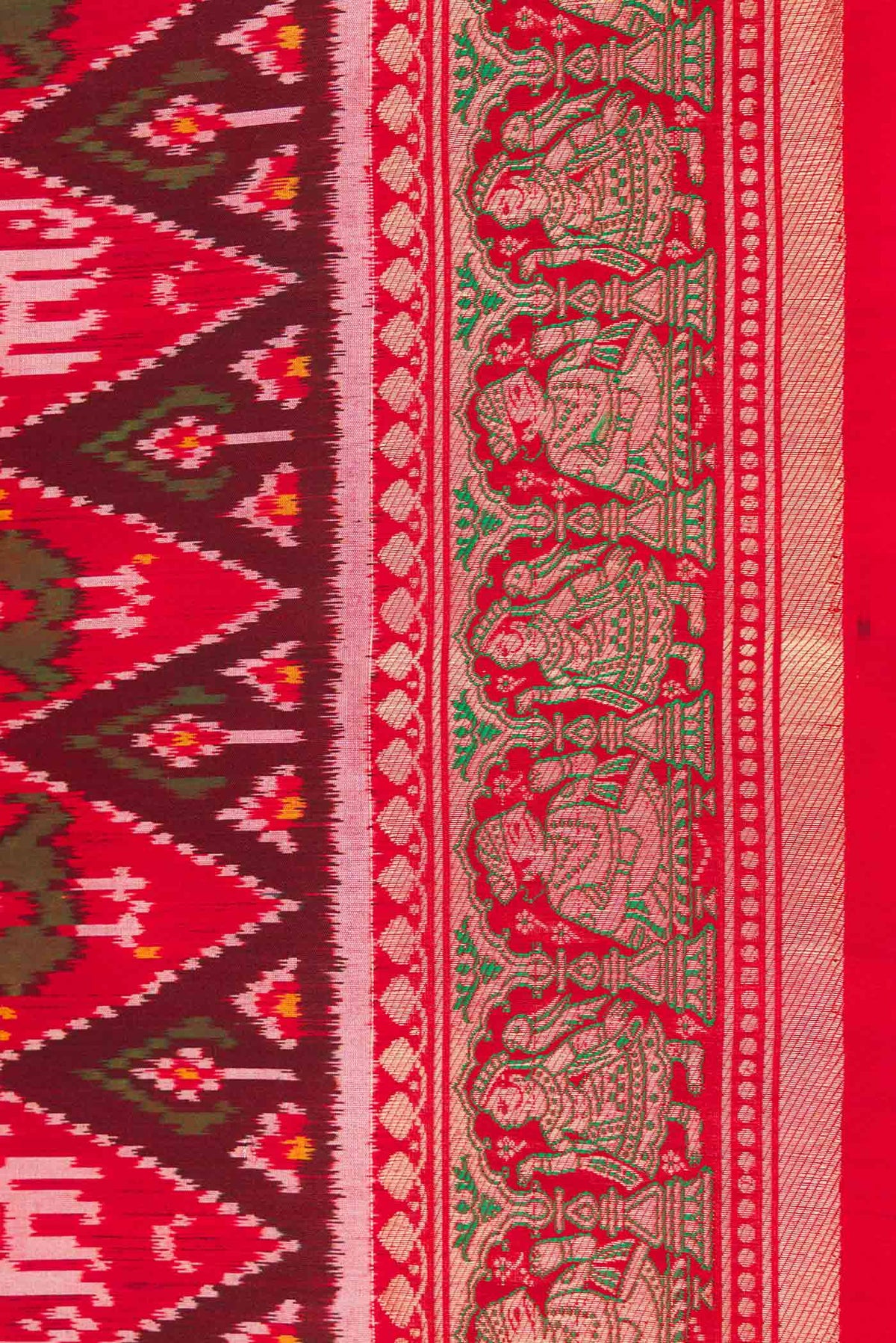 Border image of Pure Silk Pure Zari Red Dual Tone Double Ikat Saree with Ikat Print on the body and Fancy Border