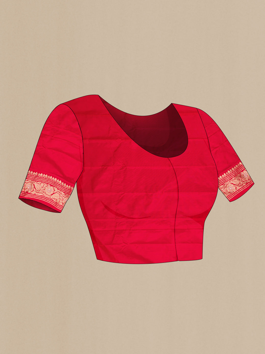 Close up image of the blouse of Red Dual Tone Double Ikat Saree with Ikat Print on the body and Zari Border. 