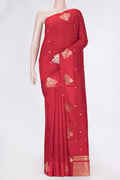 Red Dual Tone Banarasi Silk Saree with Zari Butta on the body and Fancy Border.  displayed on a mannequin