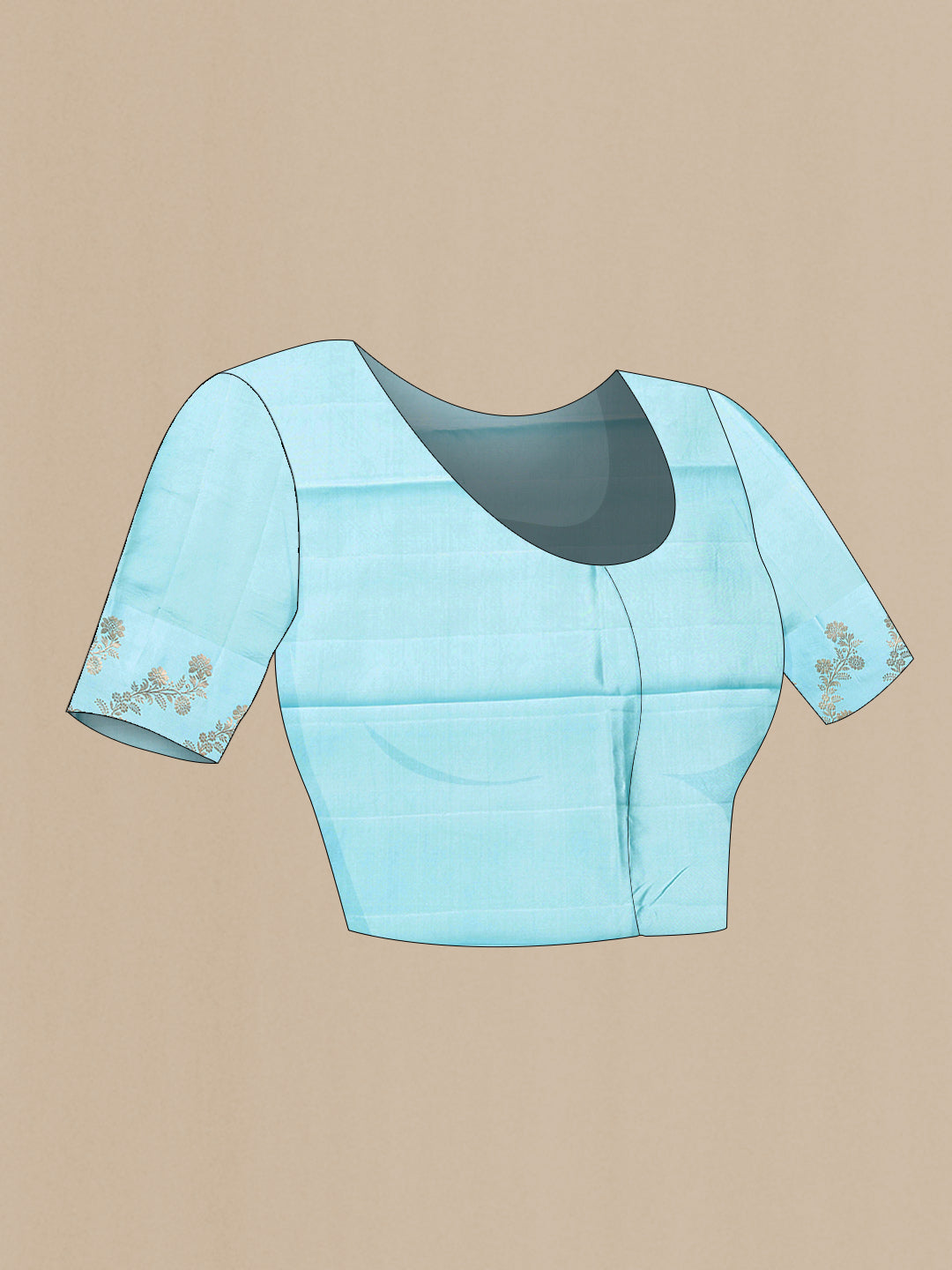 Close up image of the blouse of Sky Blue Dual Tone Banarasi Silk Saree with Zari Butta on the body and Fancy Border. 