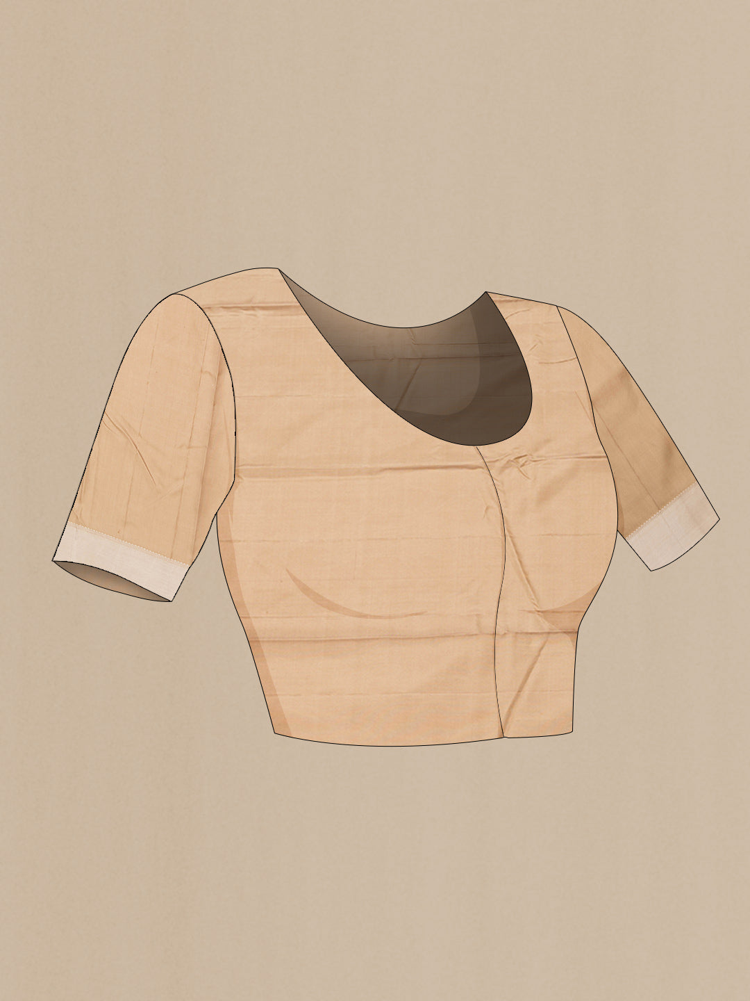 Close up image of the blouse of Beige Dual Tone Kanjivaram Saree with Thread Butta on the body and Thread Border. 