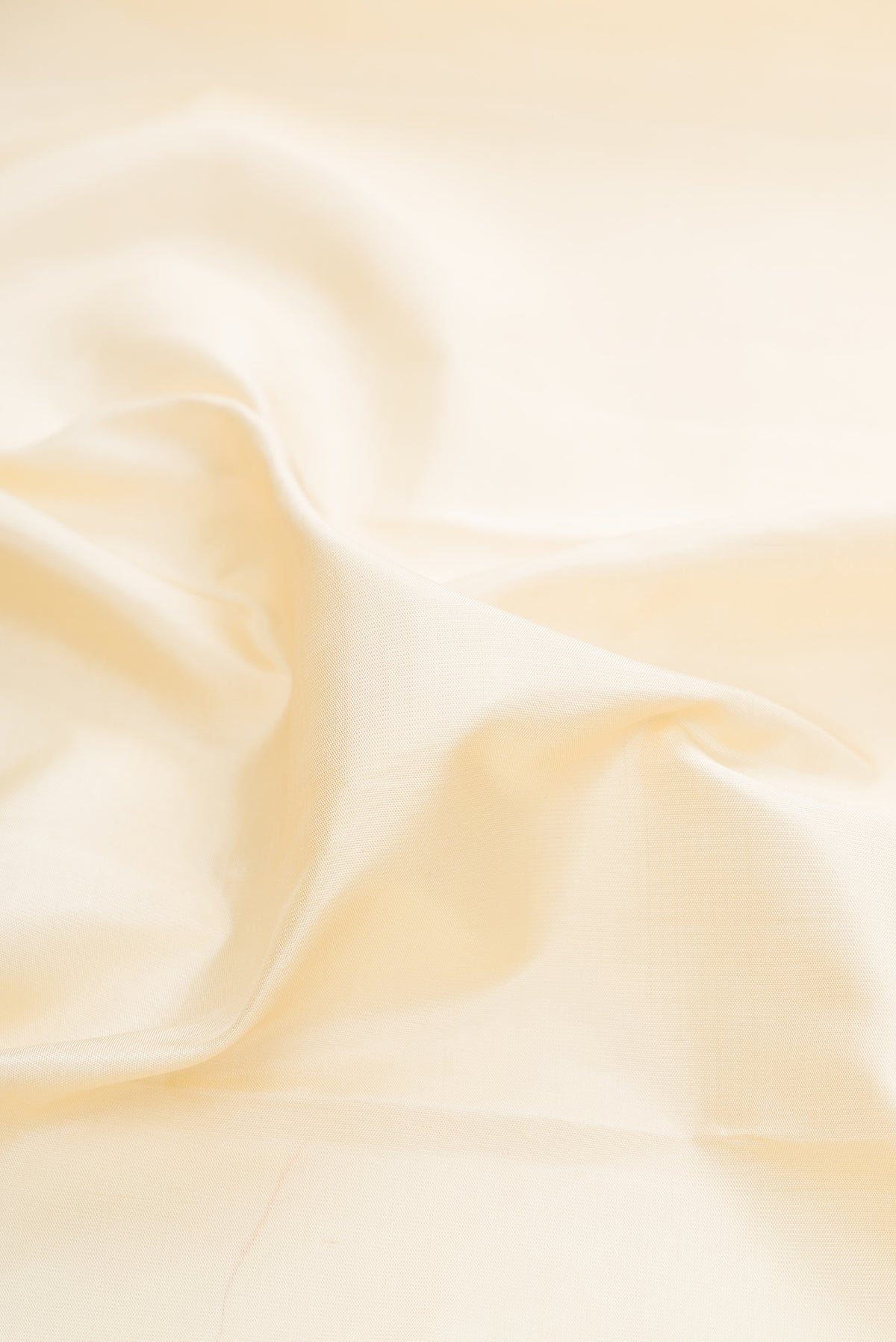 Close up of Pure Silk Cream Kanjivaram Saree with Plain Body and Plain Border.  displaying folds