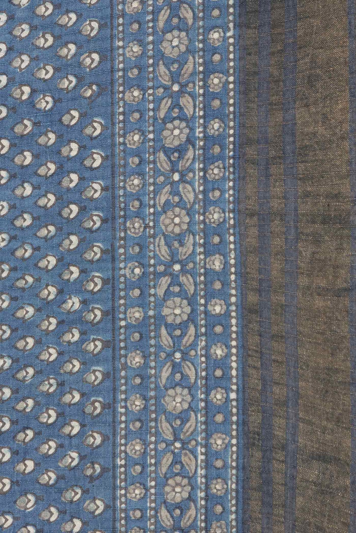 Border image of Grey Dual Tone Tussar Silk Saree with Printed design on the body and Zari Border