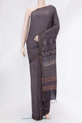 Purple Dual Tone Linen Saree with Printed design on the body and Zari Border.  displayed on a mannequin