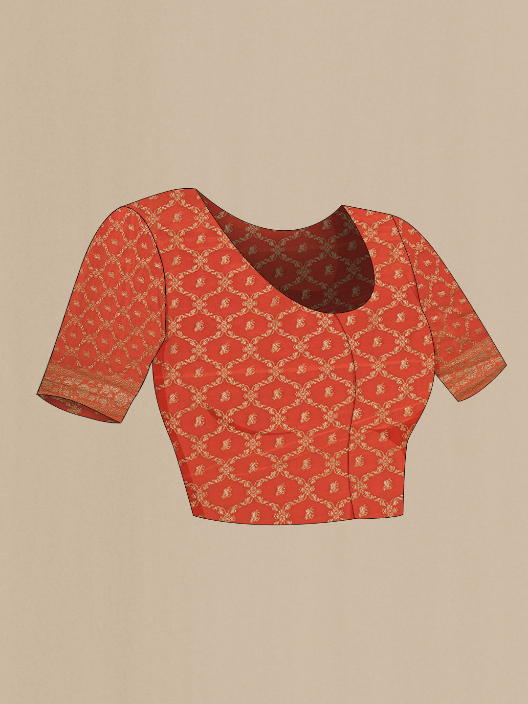 Close up image of the blouse of Pink Banarasi Georgette Saree with Zari Brocade on the body and Zari Border. 