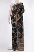 Black Banarasi Georgette Saree with Zari Brocade on the body and Zari Border.  displayed on a mannequin