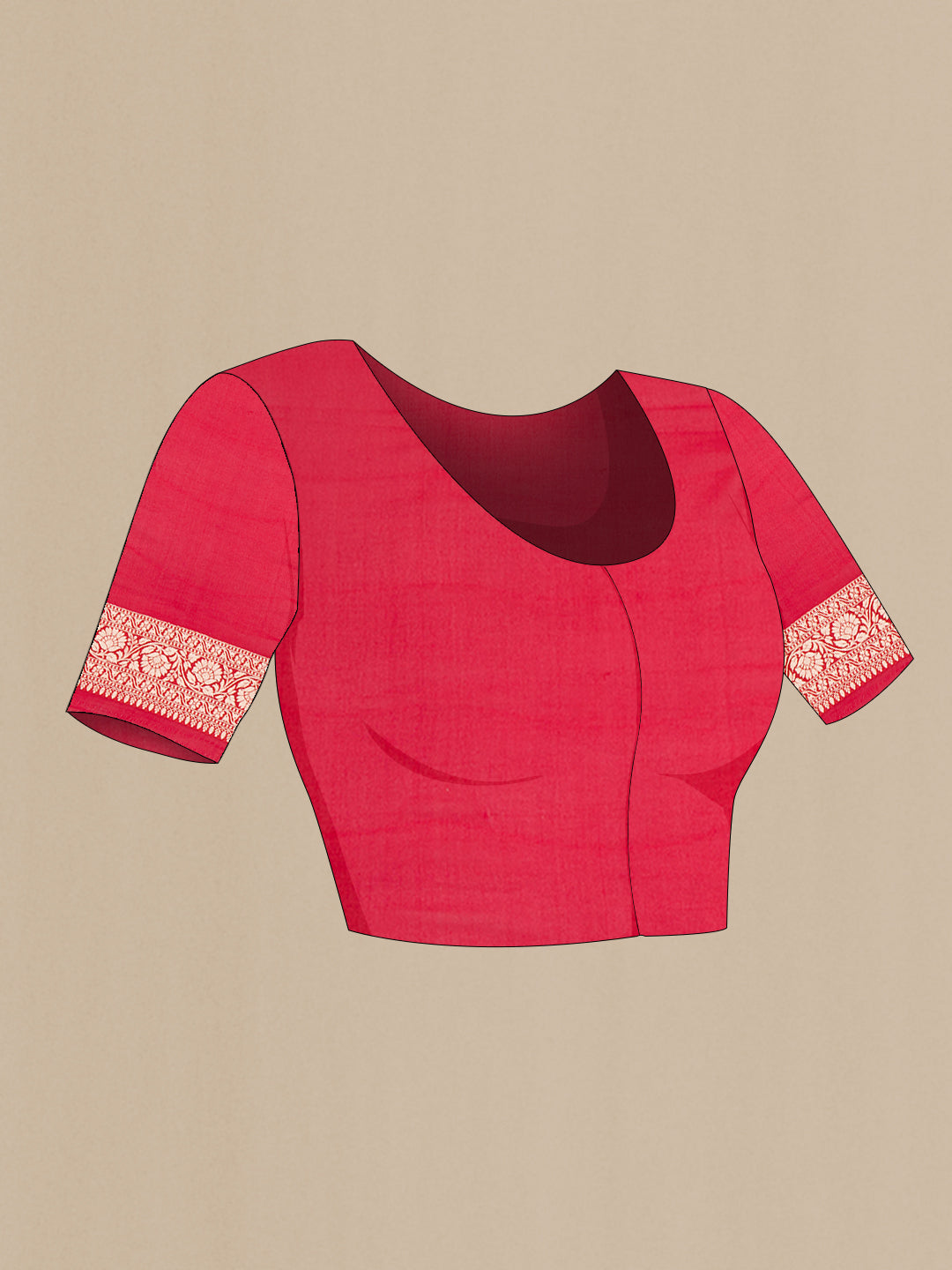 Close up image of the blouse of Mustard Banarasi Georgette Saree with Zari Butta on the body and Zari Border. 