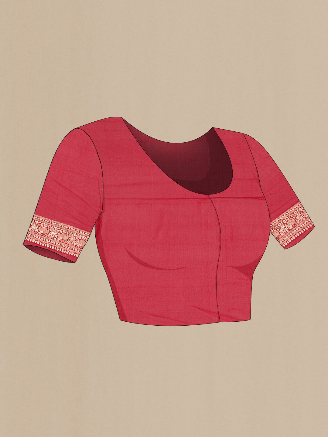 Close up image of the blouse of Off White Banarasi Georgette Saree with Zari Brocade on the body and Zari Border. 