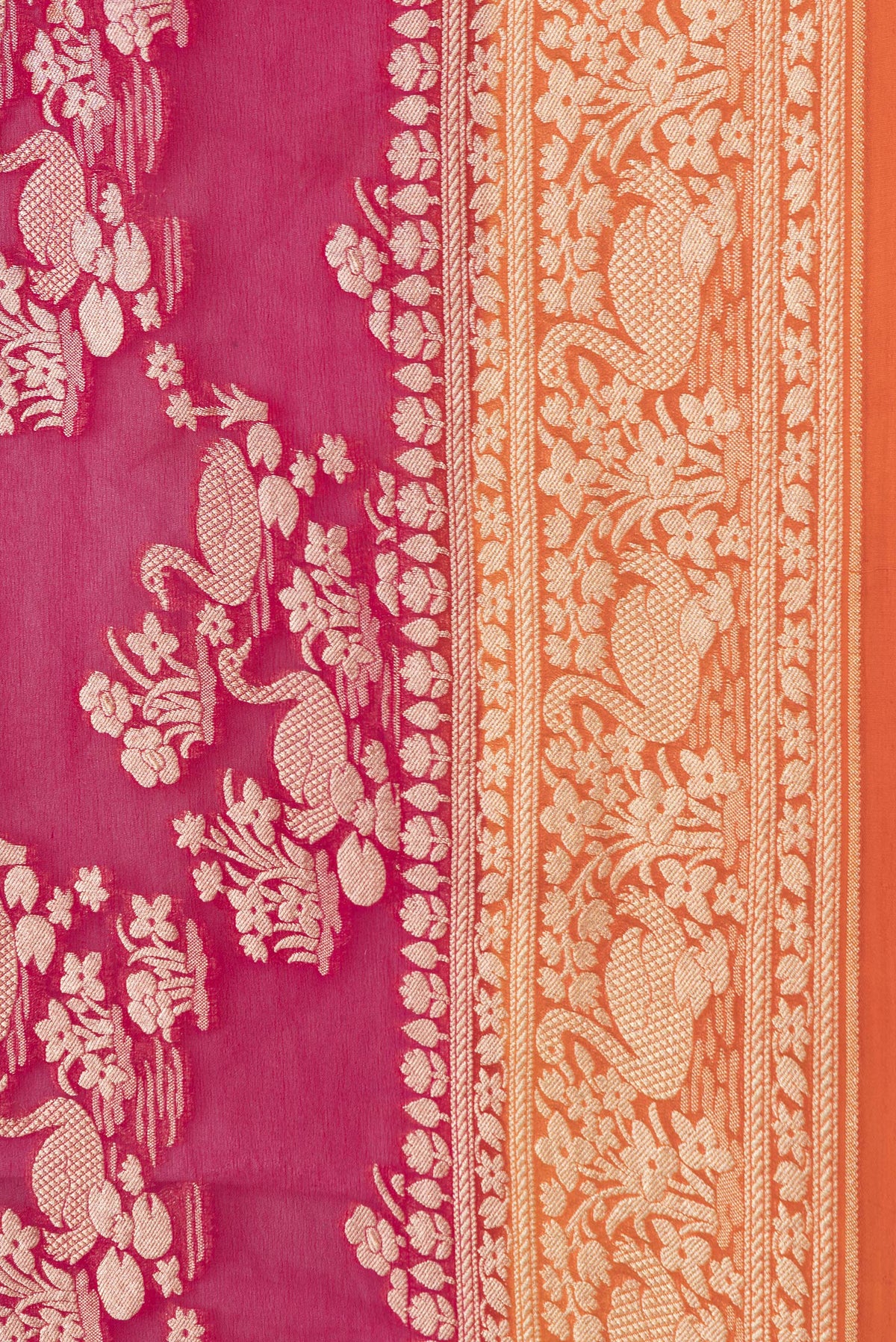 Border image of Pink Dual Tone Banarasi Georgette Saree with Zari Brocade on the body and Zari Border. 