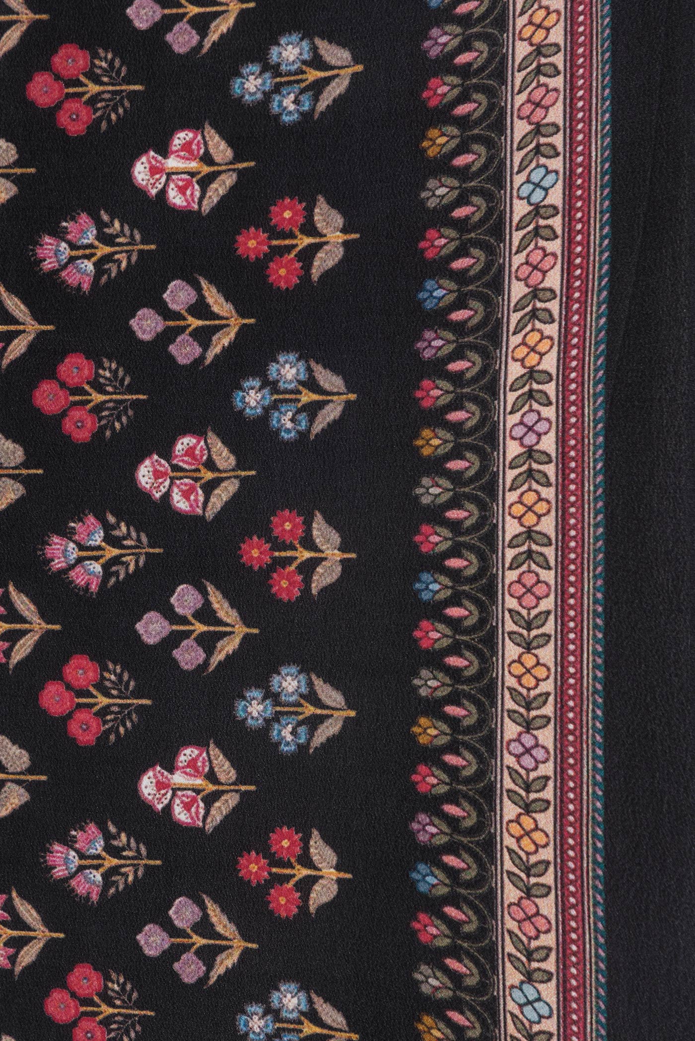Border image of Black Dual Tone Mysore Crepe Saree with Printed design on the body and Printed Border. 