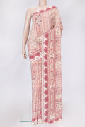 Beige Dual Tone Mysore Crepe Saree with Printed design on the body and Printed Border.  displayed on a mannequin