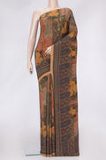 Green Dual Tone Mysore Crepe Saree with Printed design on the body and Printed Border.  displayed on a mannequin
