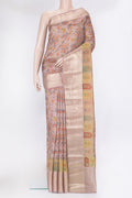 Purple Chanderi Silk Saree with Printed design on the body and Zari Border.  displayed on a mannequin