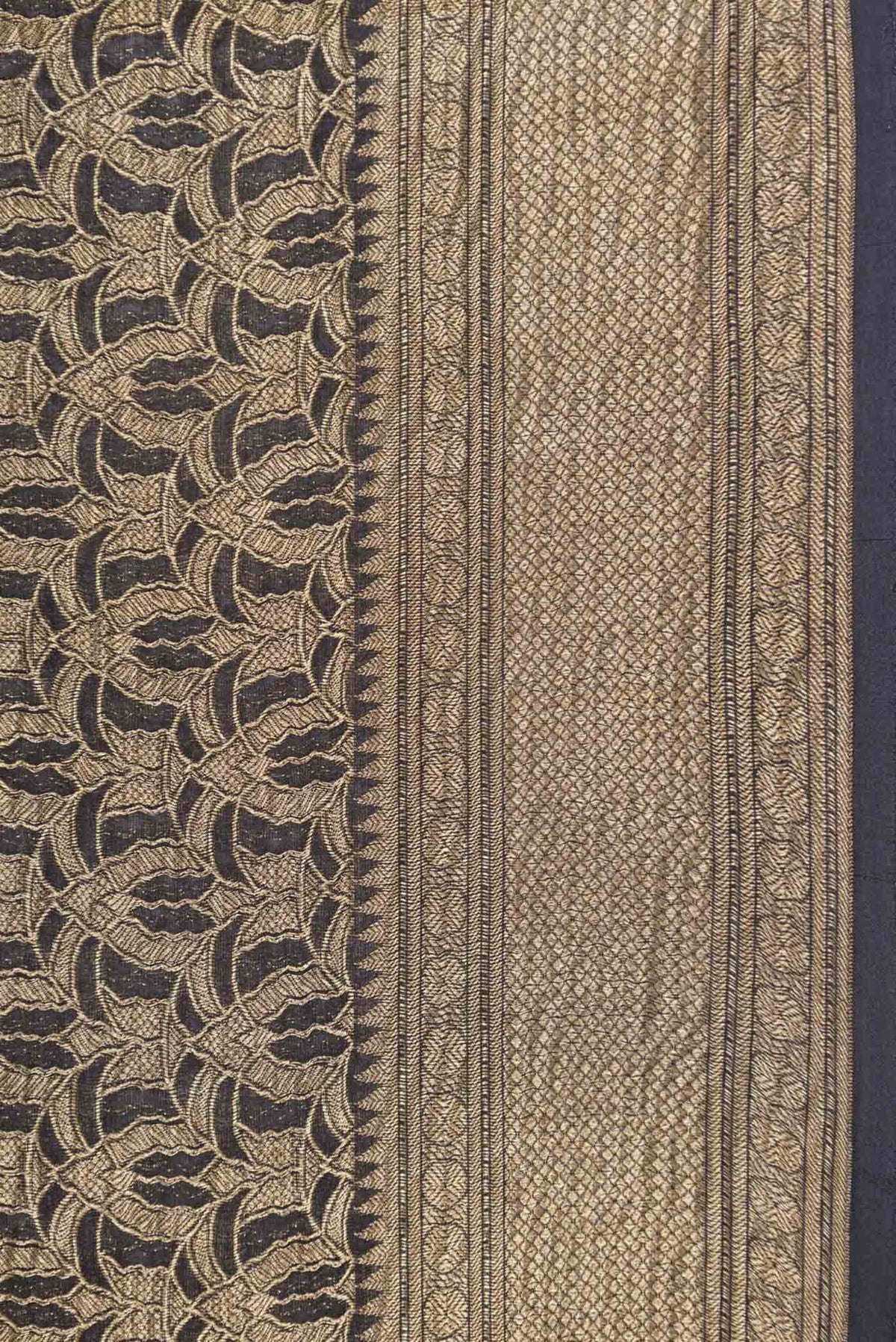 Border image of Black Mysore Crepe Saree with Zari Brocade on the body and Zari Border