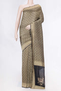 Black Mysore Crepe Saree with Zari Brocade on the body and Zari Border displayed on a mannequin