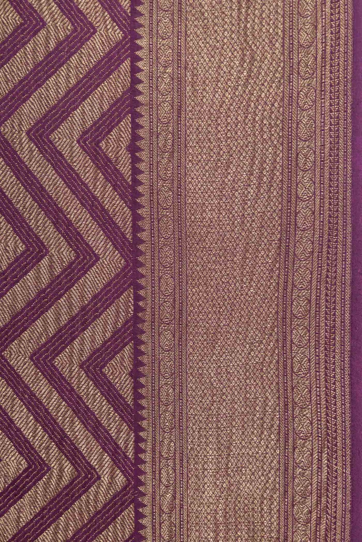 Border image of Purple Mysore Crepe Saree with Zari Brocade on the body and Zari Border