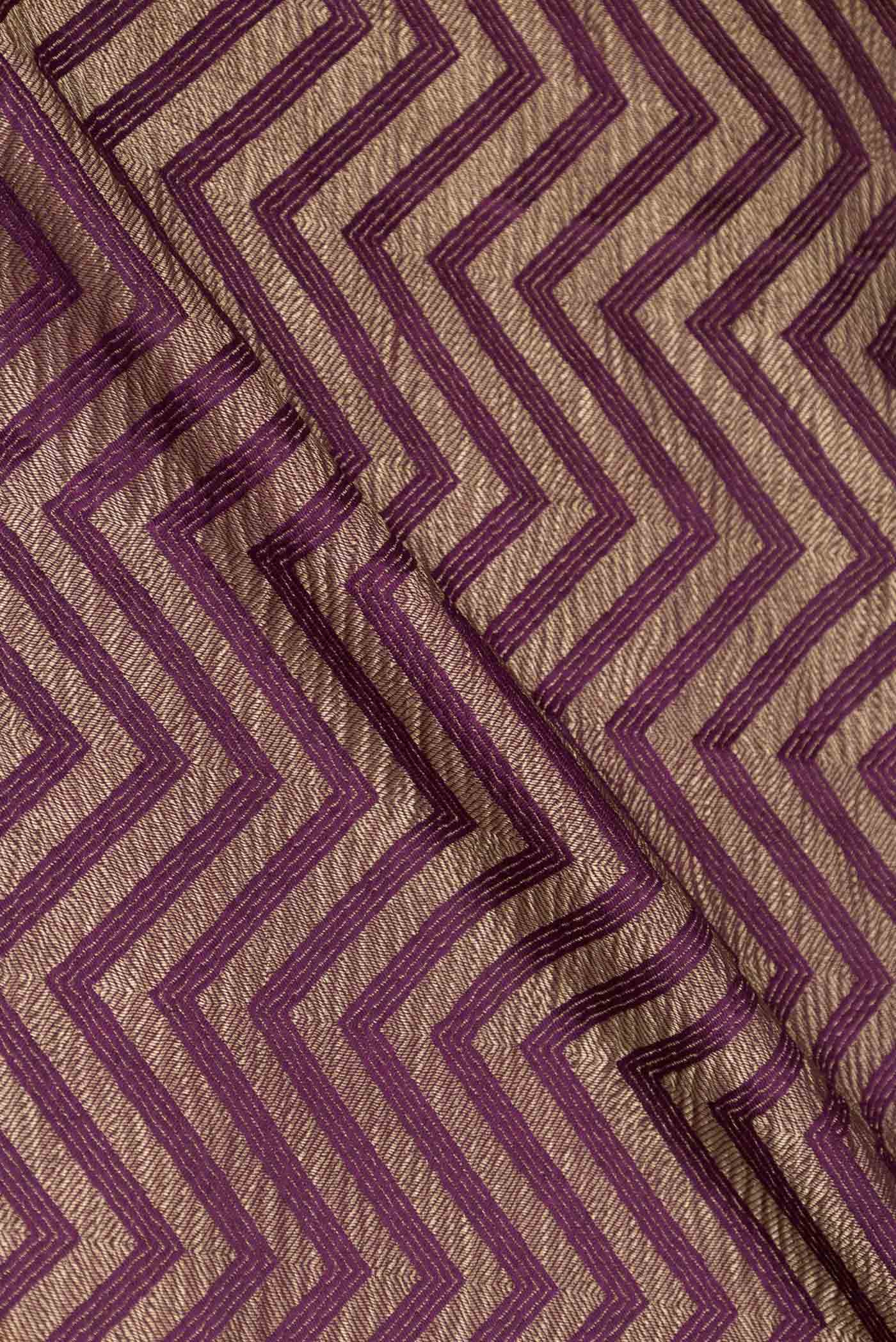 Close up of Purple Mysore Crepe Saree with Zari Brocade on the body and Zari Border displaying folds