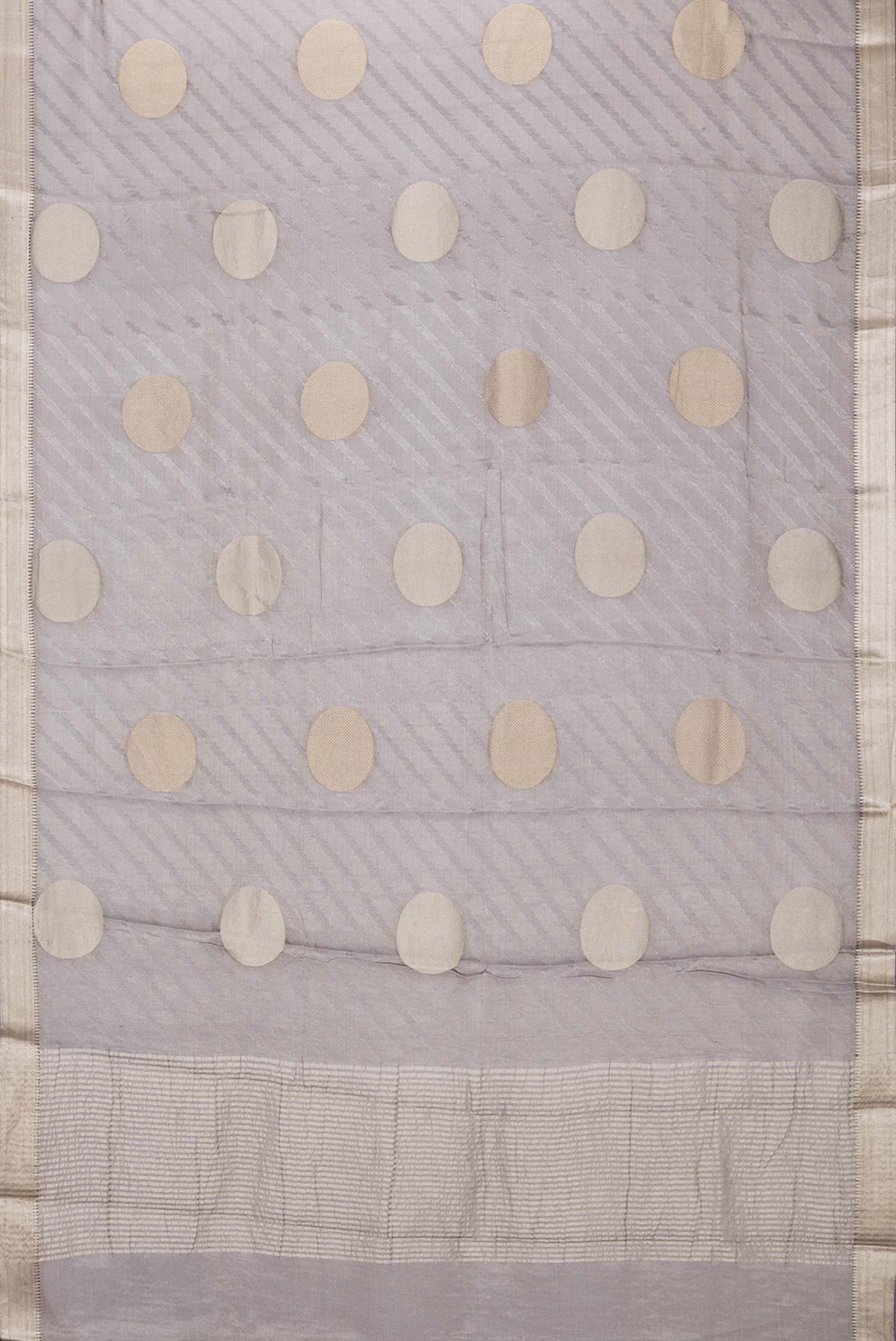 Flat view of Grey Dual Tone Mysore Georgette Saree with Zari Brocade on the body and Zari Border