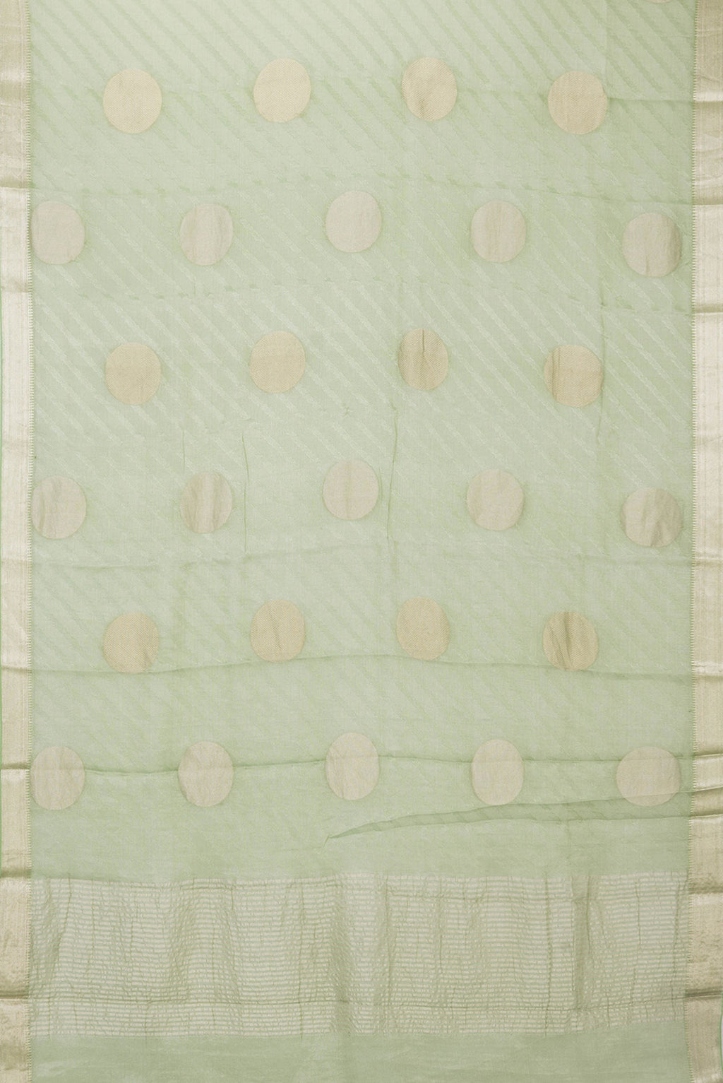 Flat view of Green Dual Tone Mysore Georgette Saree with Zari Brocade on the body and Zari Border