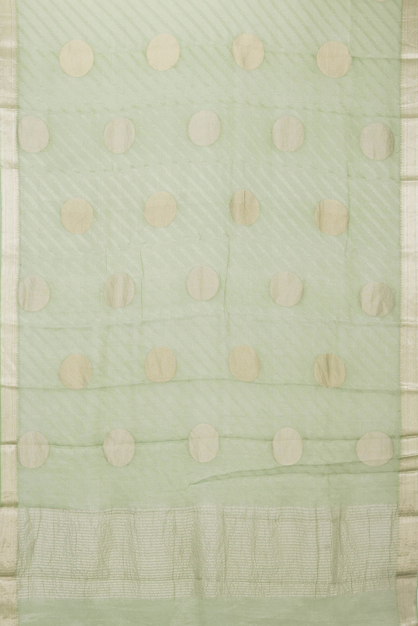 Flat view of Green Dual Tone Mysore Georgette Saree with Zari Brocade on the body and Zari Border