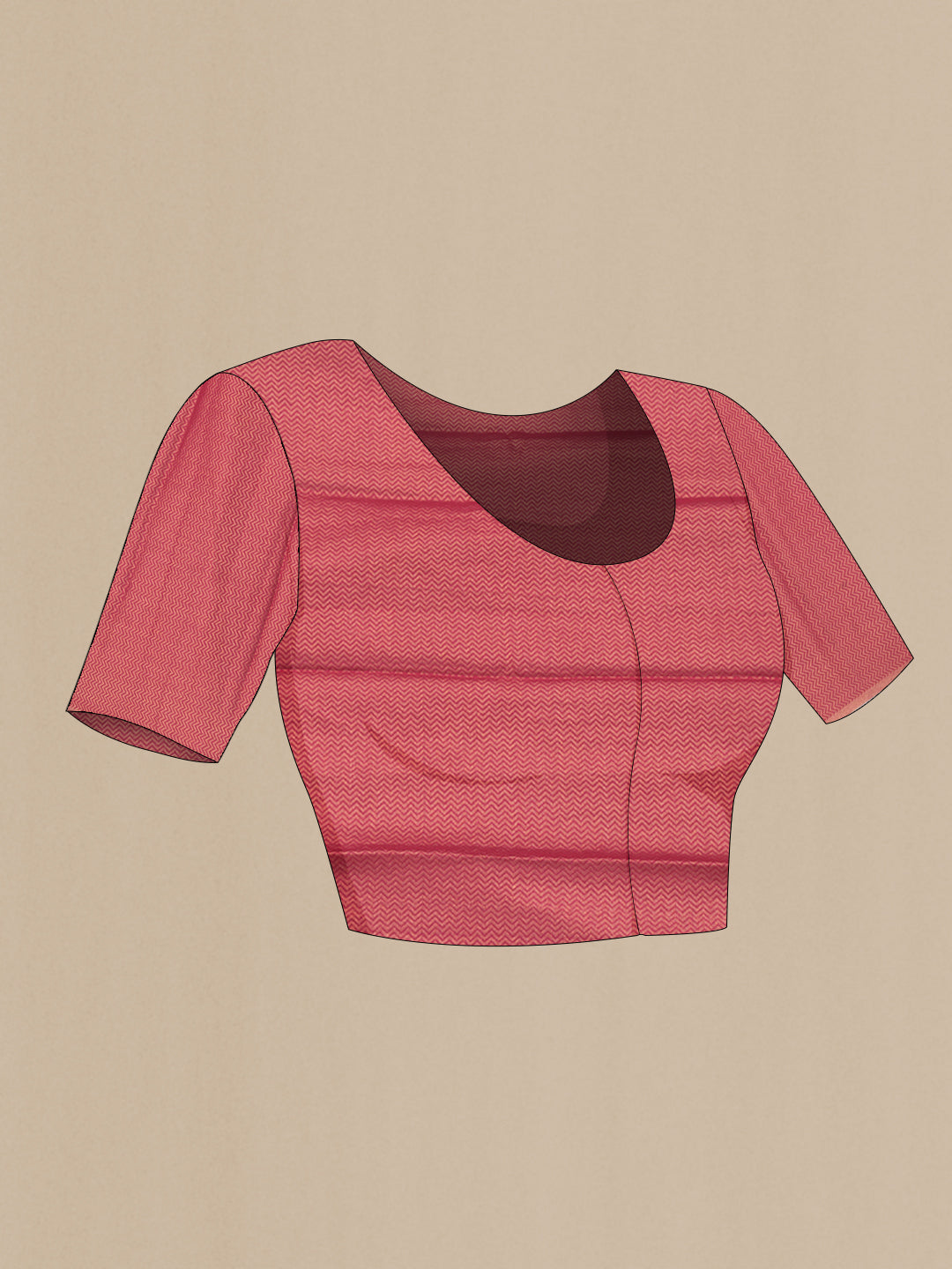 Close up image of the blouse of Pink Dual Tone Mysore Georgette Saree with Checked design on the body and Zari Border. 
