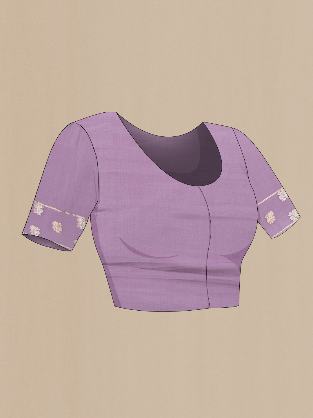Close up image of the blouse of Lavender Dual Tone Georgette Saree with Zari Brocade on the body and Fancy Border. 