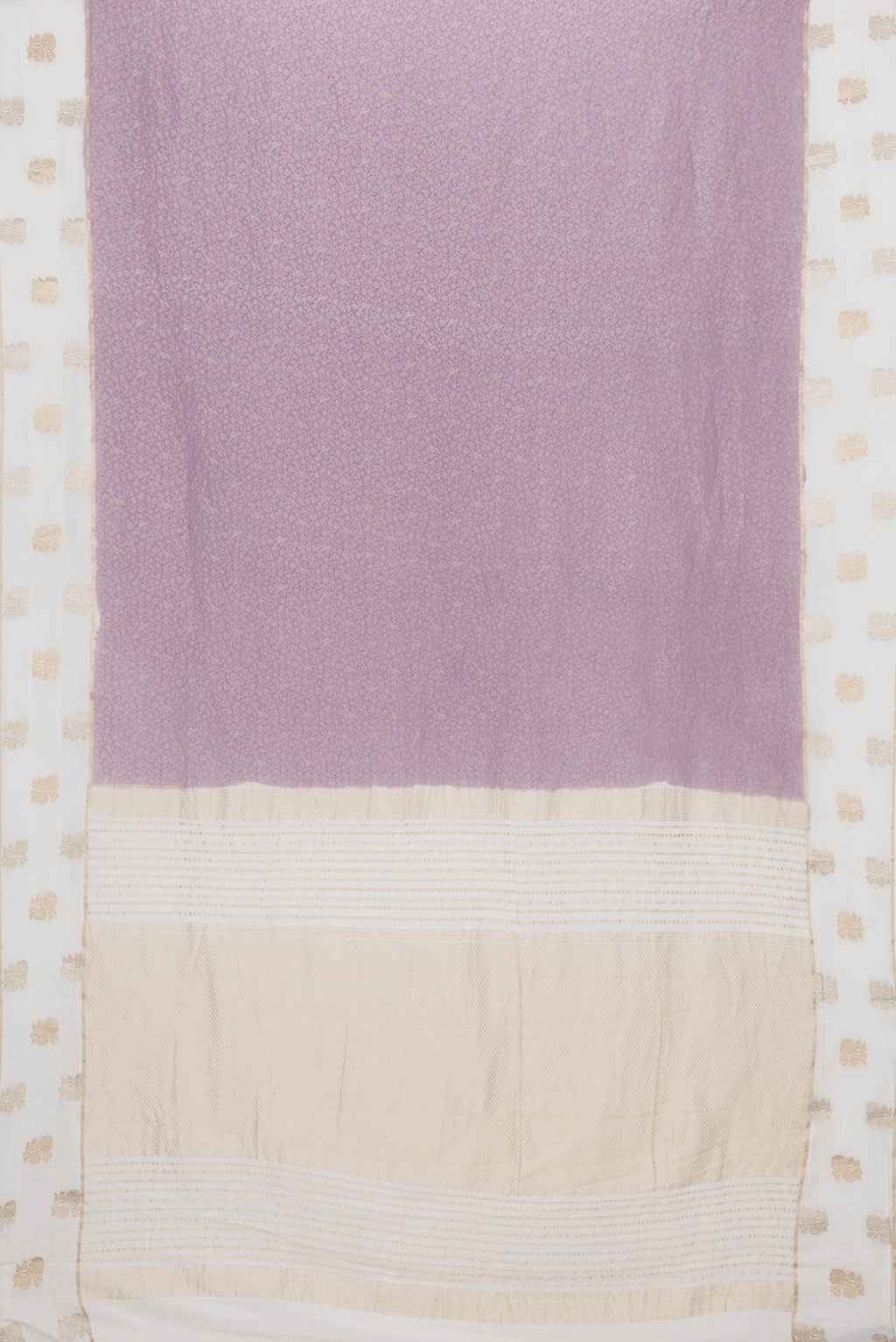 Flat view of Lavender Dual Tone Georgette Saree with Zari Brocade on the body and Fancy Border. 