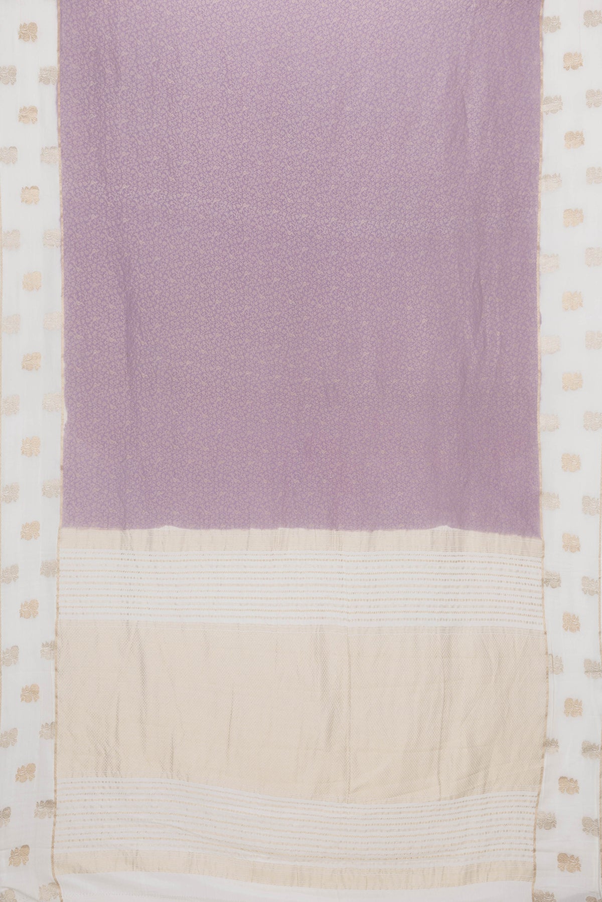 Flat view of Lavender Dual Tone Georgette Saree with Zari Brocade on the body and Fancy Border. 