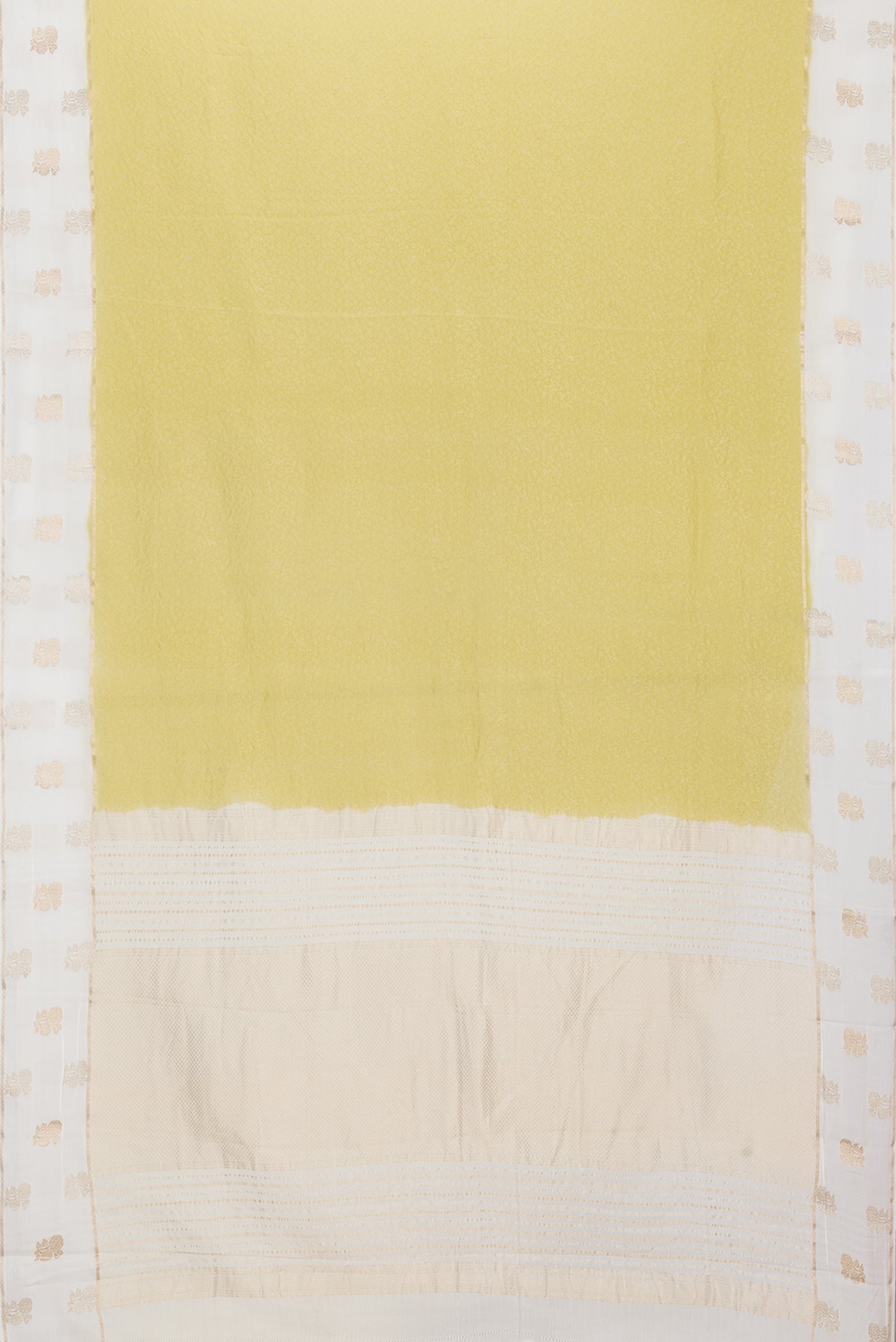 Flat view of Pista Green Dual Tone Mysore Georgette Saree with Zari Brocade on the body and Fancy Border. 