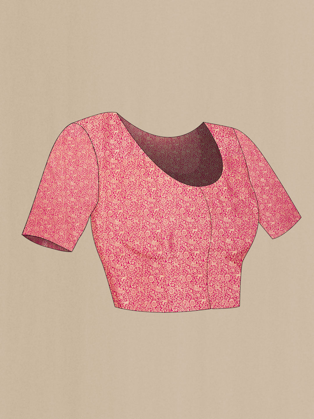 Close up image of the blouse of Mustard Dual Tone Banarasi Silk Saree with Zari Brocade on the body and Zari Border. 