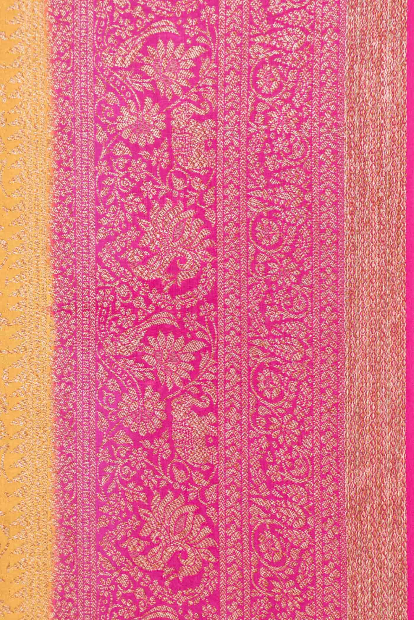 Border image of Mustard Dual Tone Banarasi Silk Saree with Zari Brocade on the body and Zari Border. 