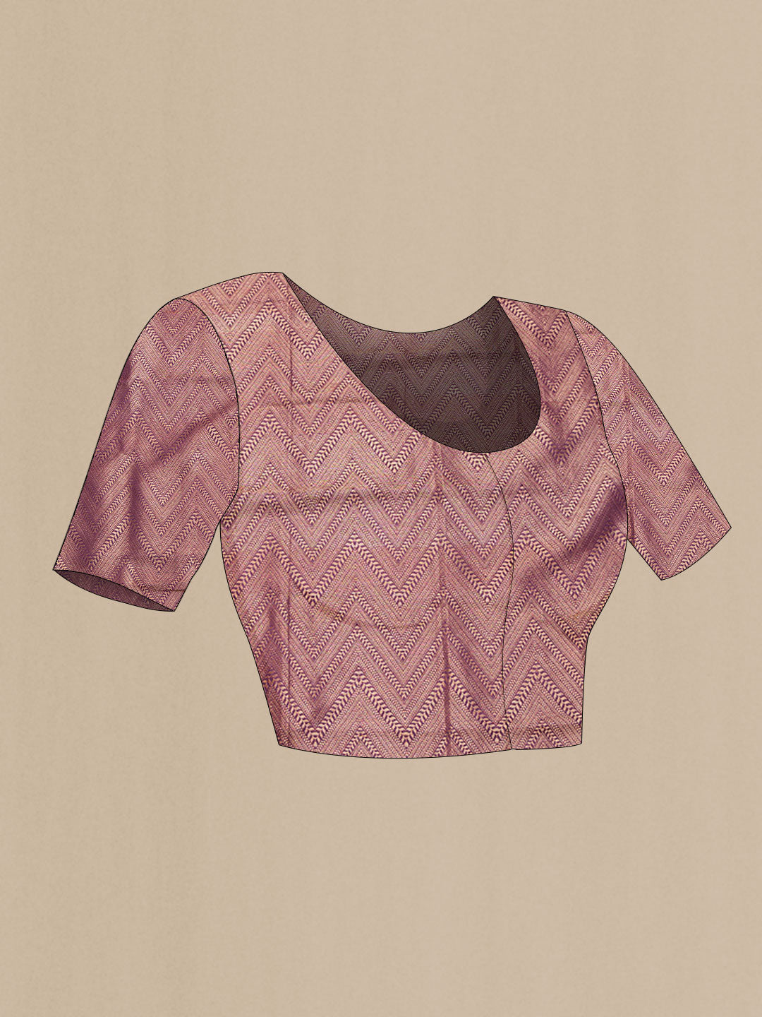 Close up image of the blouse of Pink Dual Tone Banarasi Silk Saree with Zari Brocade on the body and Zari Border. 