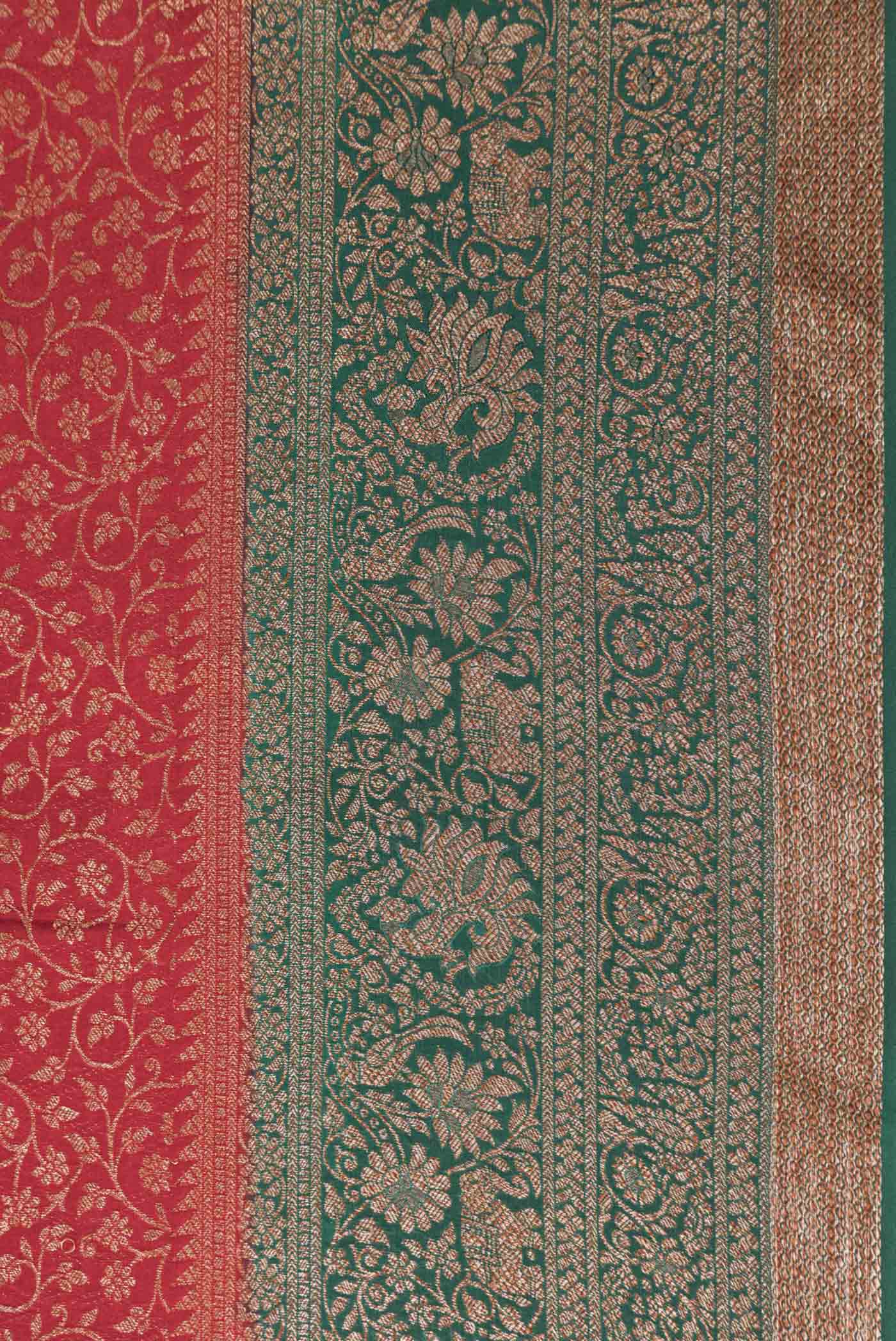 Border image of Red Dual Tone Banarasi Georgette Saree with Zari Brocade on the body and Zari Border. 