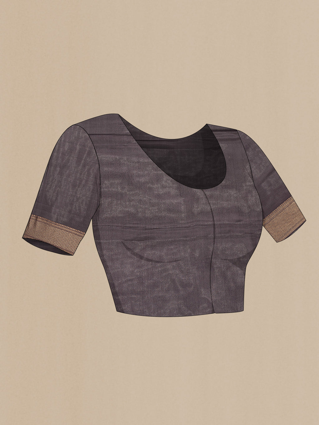 Close up image of the blouse of Lavender Dual Tone Banarasi Georgette Saree with Zari Brocade on the body and Zari Border. 