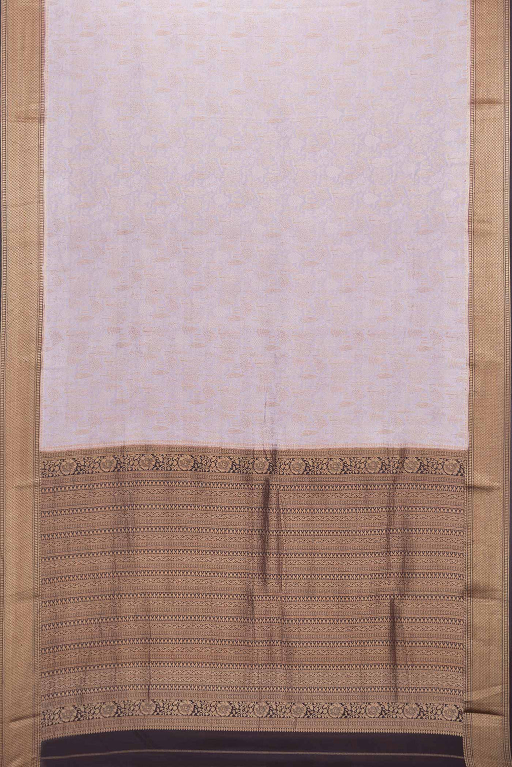 Flat view of Lavender Dual Tone Banarasi Georgette Saree with Zari Brocade on the body and Zari Border. 