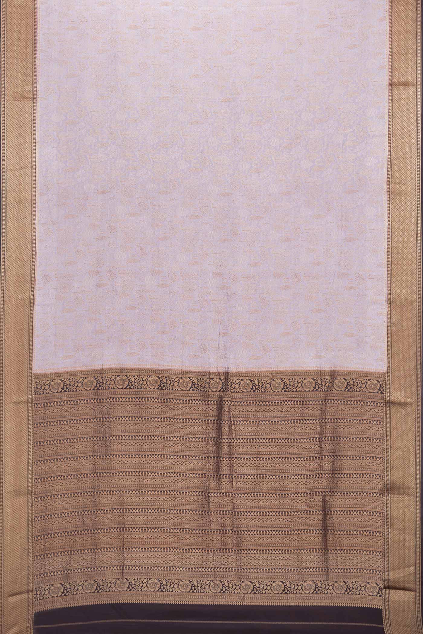 Flat view of Lavender Dual Tone Banarasi Georgette Saree with Zari Brocade on the body and Zari Border. 