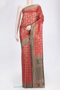 Red Dual Tone Banarasi Georgette Saree with Zari Brocade on the body and Zari Border.  displayed on a mannequin