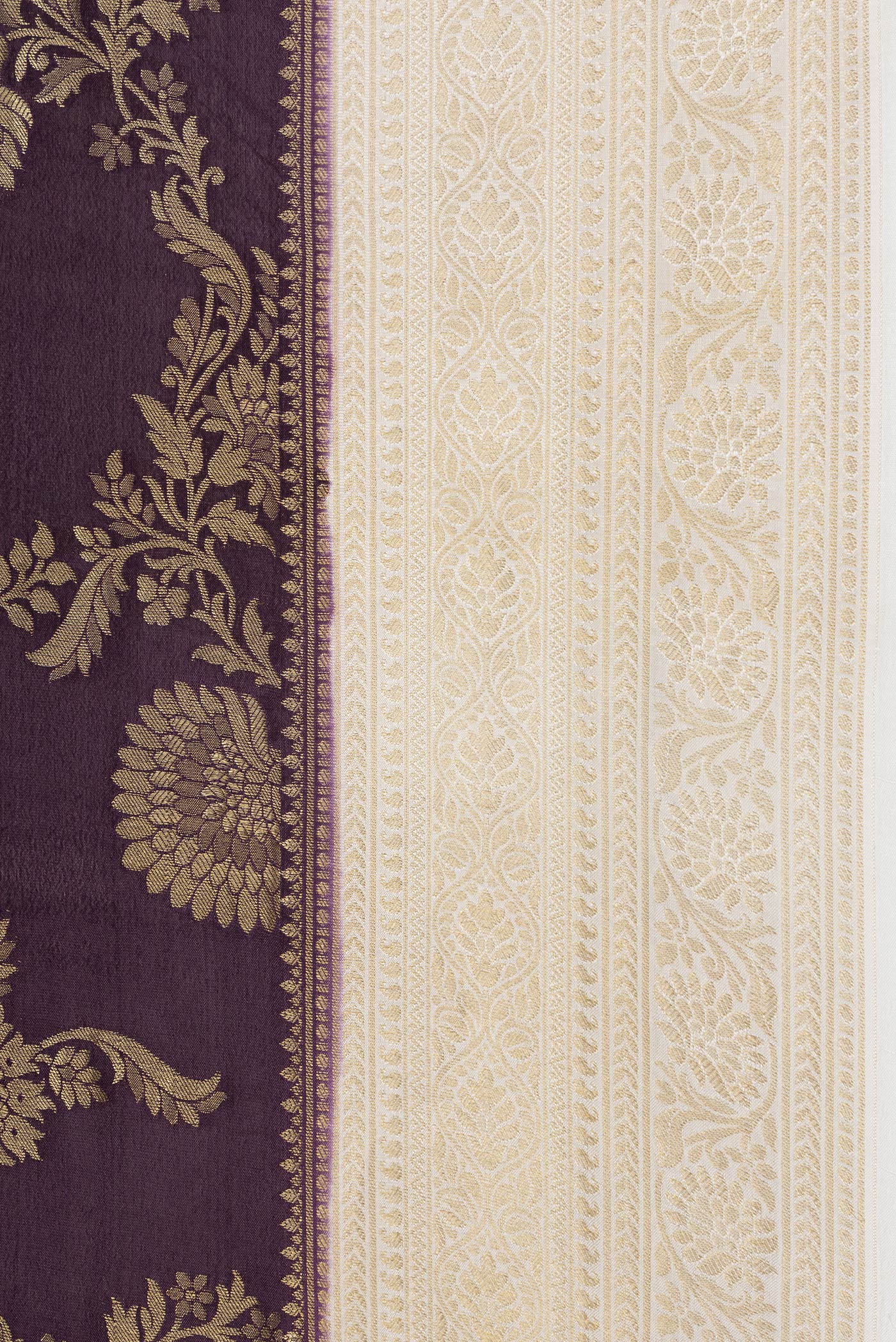 Border image of Burgundy Dual Tone Mysore Georgette Saree with Zari Brocade on the body and Zari Border. 